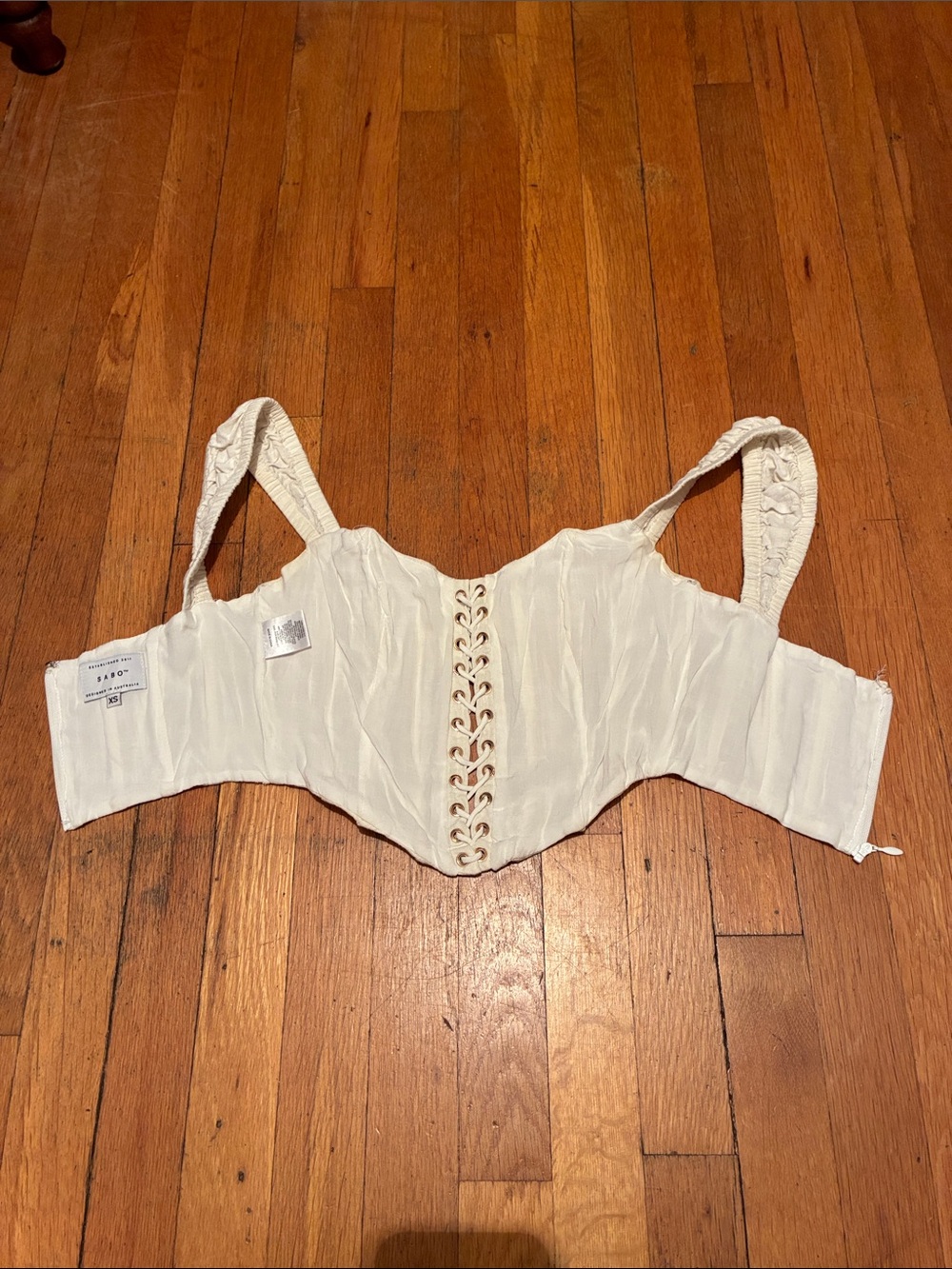 SABO Shae Linen Blend Tie Front Corset Top in Ivory Off White, Women’s size XS - Picture 12 of 15